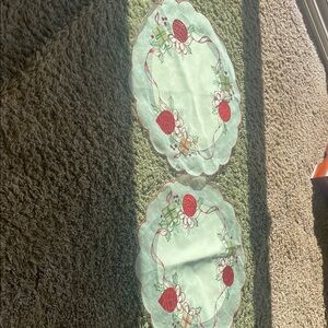 Festive Green and Red Table Doilies set of 2